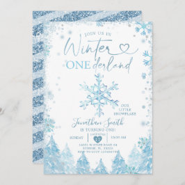 Invitation Blue Winter Onederland Snowflake 1er anniversaire