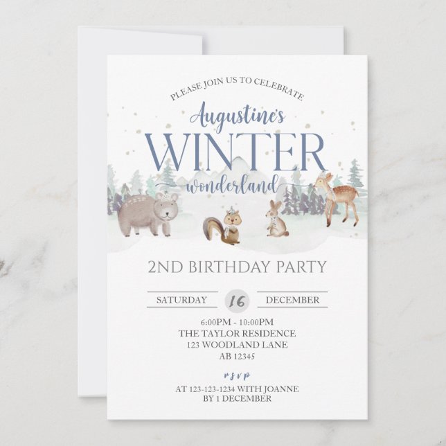Invitation Blue Winter Wonderland Anniversaire, garçon 2e ann (Devant)