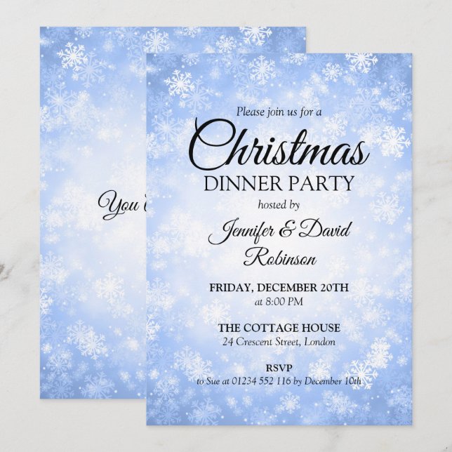 Invitation Blue Winter Wonderland Fête de Noël (Devant / Derrière)