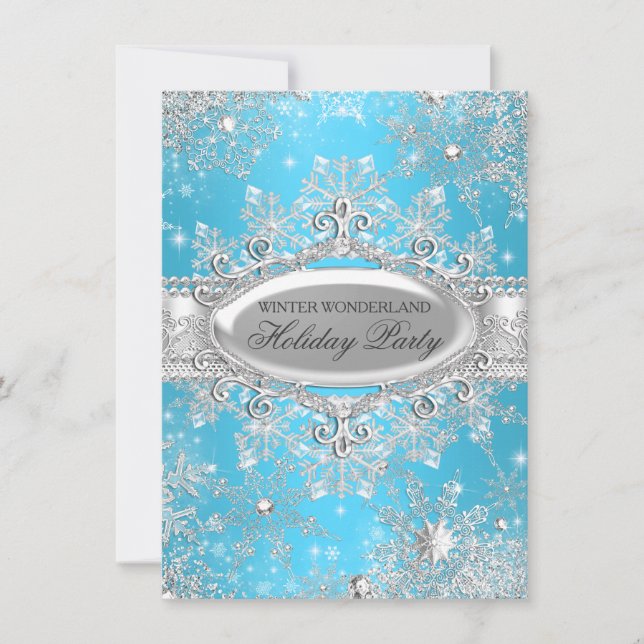 Invitation Blue Winter Wonderland Noël Fête (Devant)