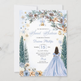 Invitation Blue Winter Wonderland Snowflake Sweet sixteen