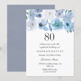 Invitation Blue Wonderland Grey Flower 80e anniversaire Invit