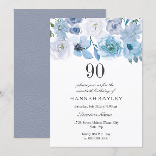 Invitation Blue Wonderland Grey Flower 90e anniversaire Invit