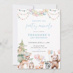 Invitation Blue Woodland Party Animaux Anniversaire Invitatio