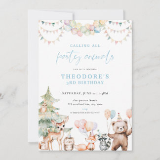 Invitation Blue Woodland Party Animaux Anniversaire Invitatio