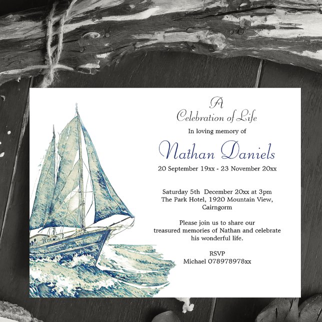 Invitation Blue Yacht Celebration of Life Card (Créateur téléchargé)
