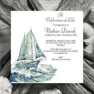 Invitation Blue Yacht Celebration of Life Card