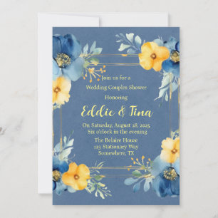 Invitation Blue Yellow Peony Mariage Couples Douche