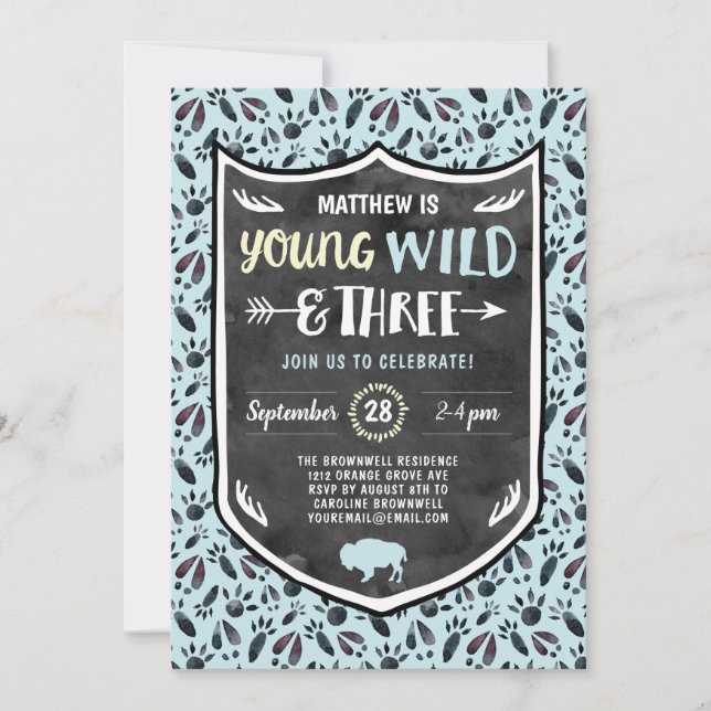 Invitation Blue Young Wild et Three Boys 3e fête d'anniversai (Devant)