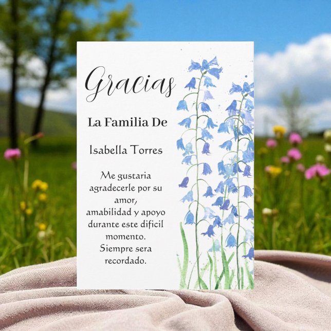 Invitation Bluebells Espagne Floral funérailles Merci de la m (Créateur téléchargé)
