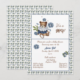 Invitation Blueberries et Teddy Bear C'est un garçon ! Douche