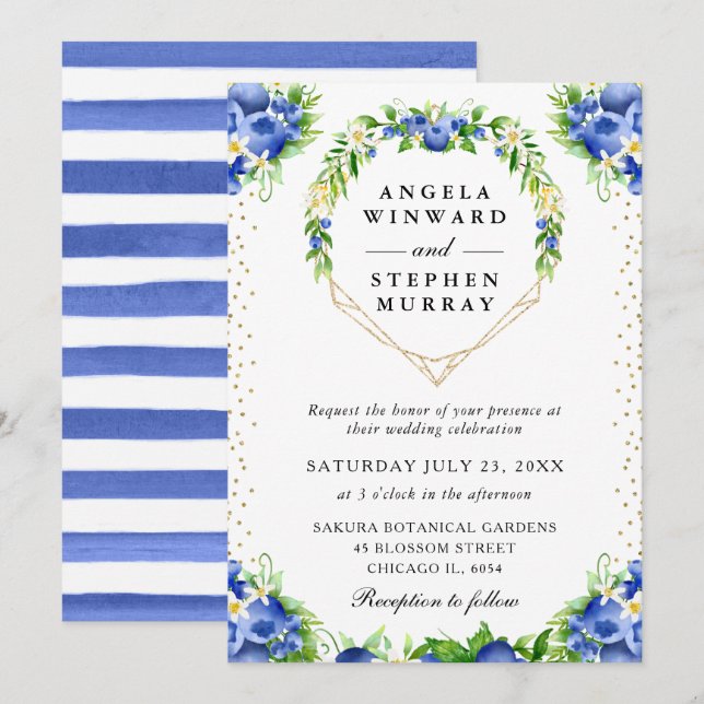 Invitation Blueberries Floral Heart Mariage de couronne (Devant / Derrière)