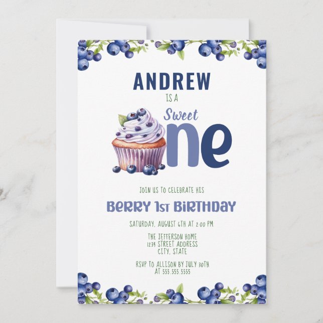 Invitation Blueberry Berry 1er premier anniversaire (Devant)