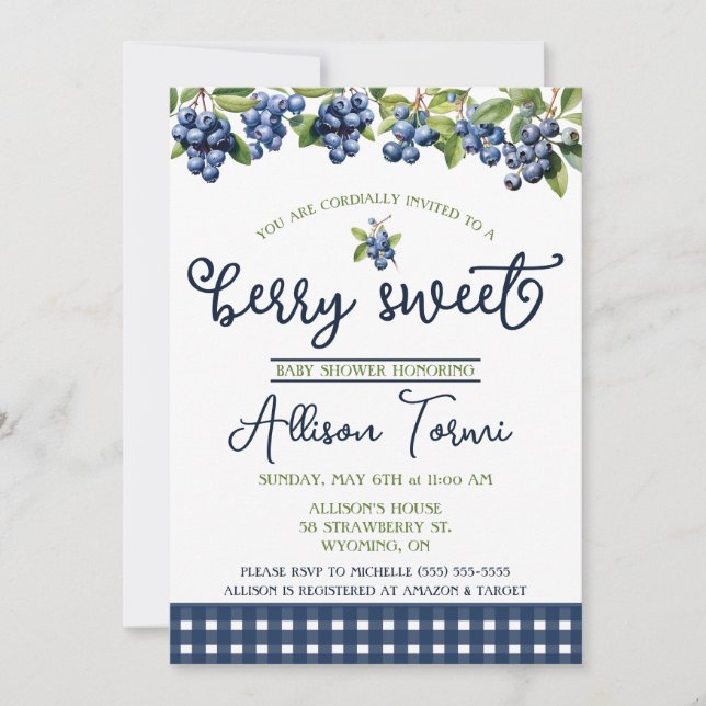 Invitation Blueberry, Berry Sweet Baby shower (Devant)