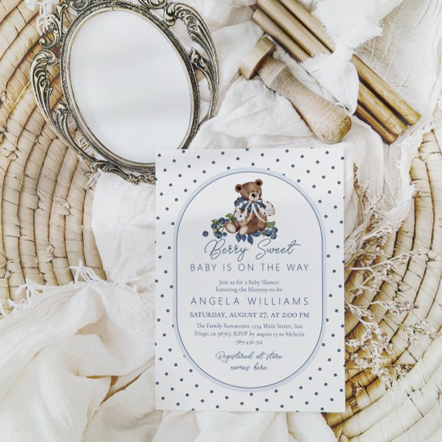 Invitation Blueberry Berry Sweet Dusty Blue Boy Baby shower (Créateur téléchargé)