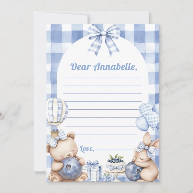 Invitation Blueberry Gingham Time Capsule Note Message (Devant)