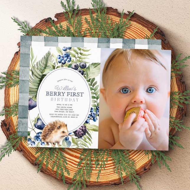 Invitation Blueberry Hedgehog Berry 1er anniversaire Photo (Créateur téléchargé)