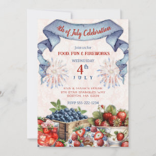 Invitation Blueberry Strawberry Old Fashioned BBQ 4 juillet