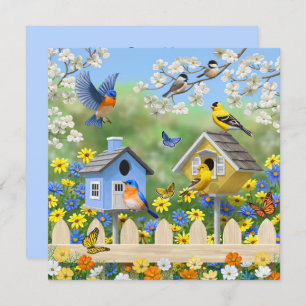 Invitation Bluebirds Goldfinches Birdhouses Jardin aux fleurs