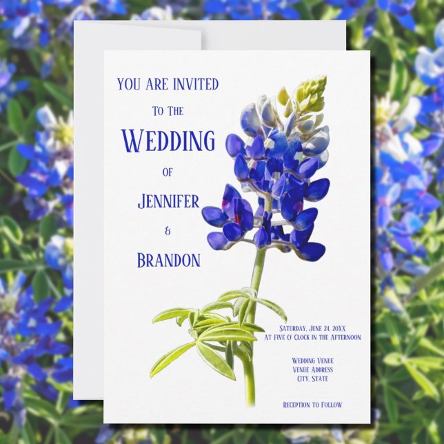 Invitation Bluebonnet Floral sur blanc, Mariage (Créateur téléchargé)