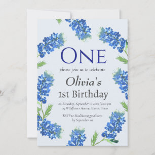 Invitation Bluebonnets 1er anniversaire bleu floral