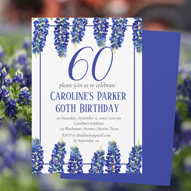 Invitation Bluebonnets 60e anniversaire Blue Floral Texas (Créateur téléchargé)