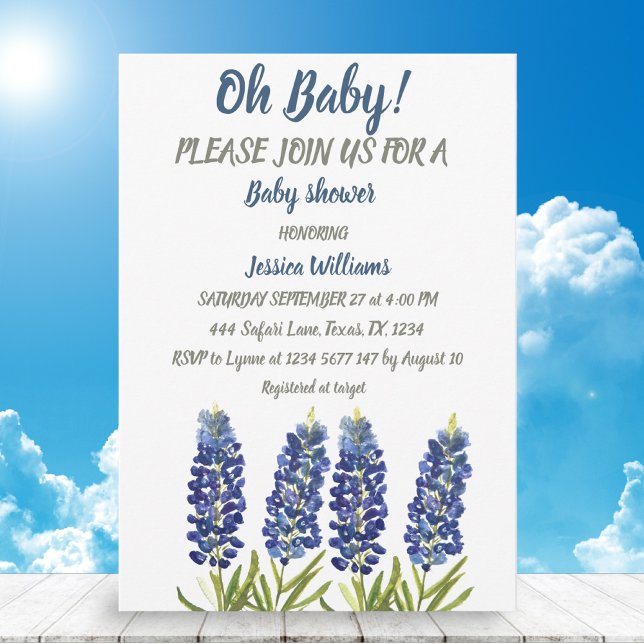 Invitation Bluebonnets Blue Floral Aquarelle Texas Baby boy (Créateur téléchargé)