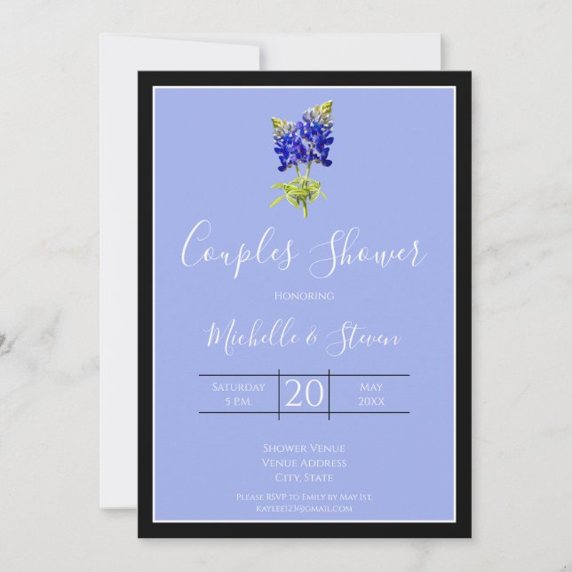 Invitation Bluebonnets texans sur bleu ardoise, printemps, co (Devant)