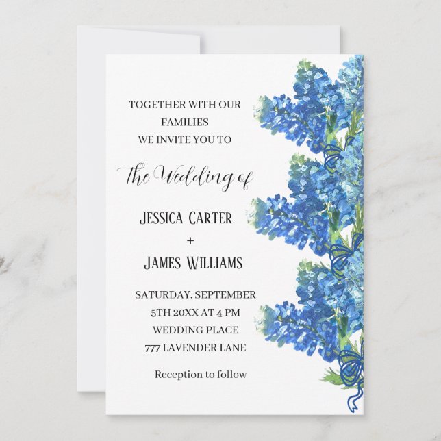 Invitation Bluebonnets Texas Aquarelle Mariage Floral (Devant)
