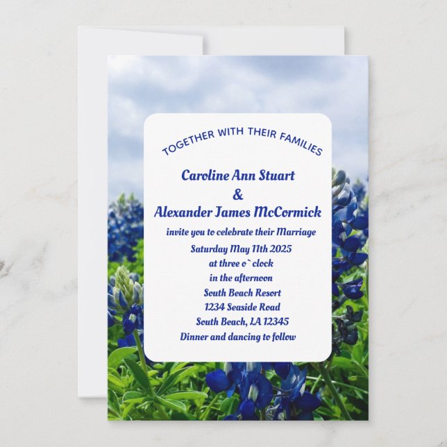 Invitation Bluebonnets Texas Blue Floral Elégant Mariage Inv (Devant)