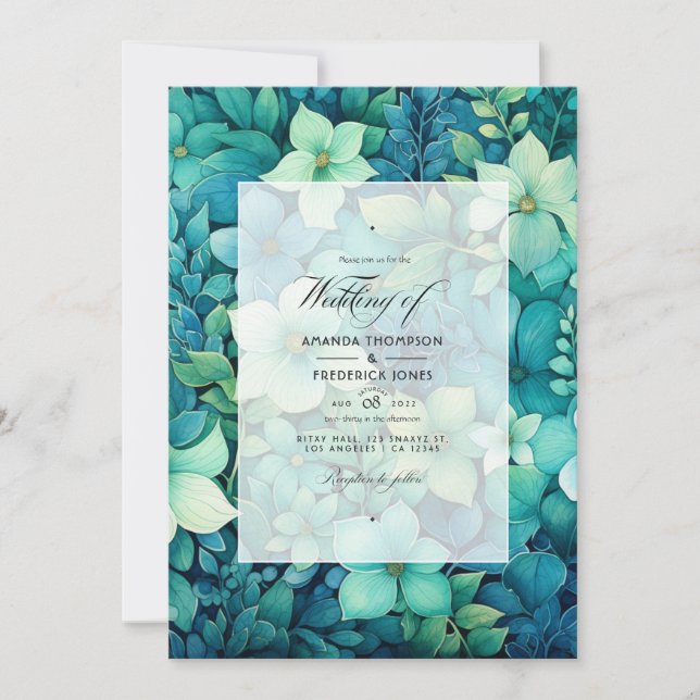 Invitation Blueish Greens Floral Mariage d'hiver (Devant)