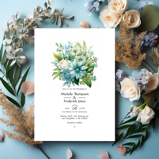 Invitation Blueish Greens Floral Mariage d'hiver (Créateur téléchargé)