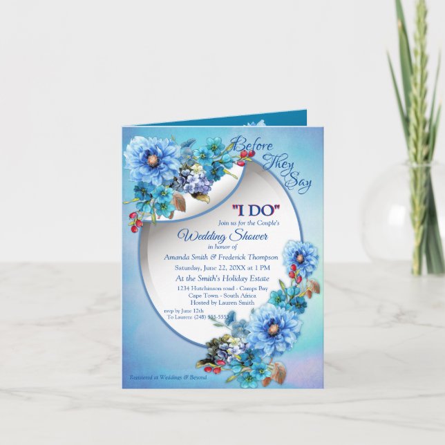 Invitation Blues de Cornflower en Aquarelle Douche Couple (Devant)