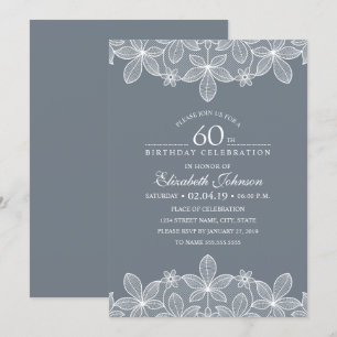 Invitation Bluish Grey 60e Anniversaire de fête Dentelle créa