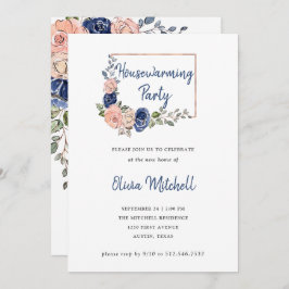 Invitation Blush and Navy Floral Geometry House Party