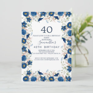 Invitation Blush and Navy Flowers Blue Wreath 40e anniversair