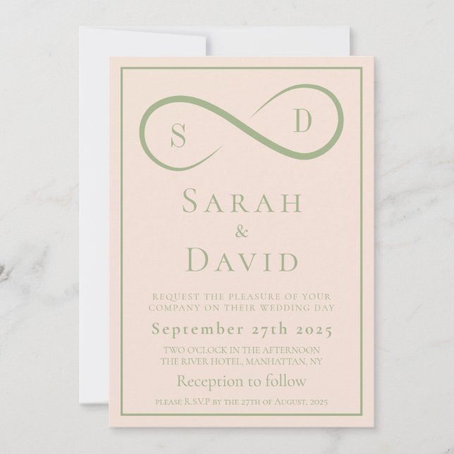 Invitation Blush and Sage Infinity Wedding Minimalist Modern (Devant)