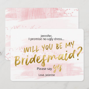 Invitation Blush & Aquarelle Or tu seras ma demoiselle d'honn