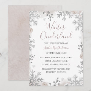 Invitation Blush Argent Hiver Onederland 1er Anniversaire 