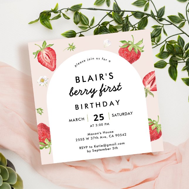 Invitation Blush Berry Premier Carré de fraises (Créateur téléchargé)