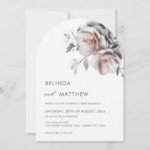 Invitation Blush Blanc 3D Roses Mariage Simple