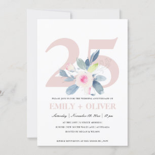 INVITATION BLUSH BLEU FLORAL DOUX 25ÈME ANNIVERSAIRE DE TOUTE