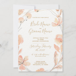 Invitation Blush & Blooms Aquarelle Floral & Mariage Or