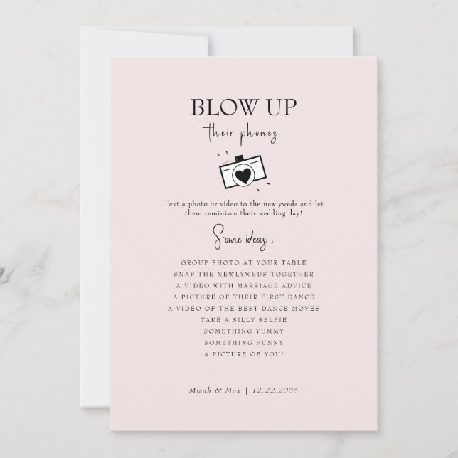 Invitation Blush Blow Up Leurs Téléphones Réception De Mariag (Devant)