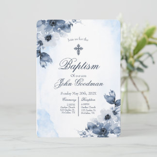 Invitation Blush blue baptism with cross 