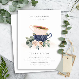 Invitation Blush Blue Floral Baby shower Tea Party