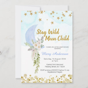 Invitation Blush Blue Moon Stars Boho Boho Baby shower