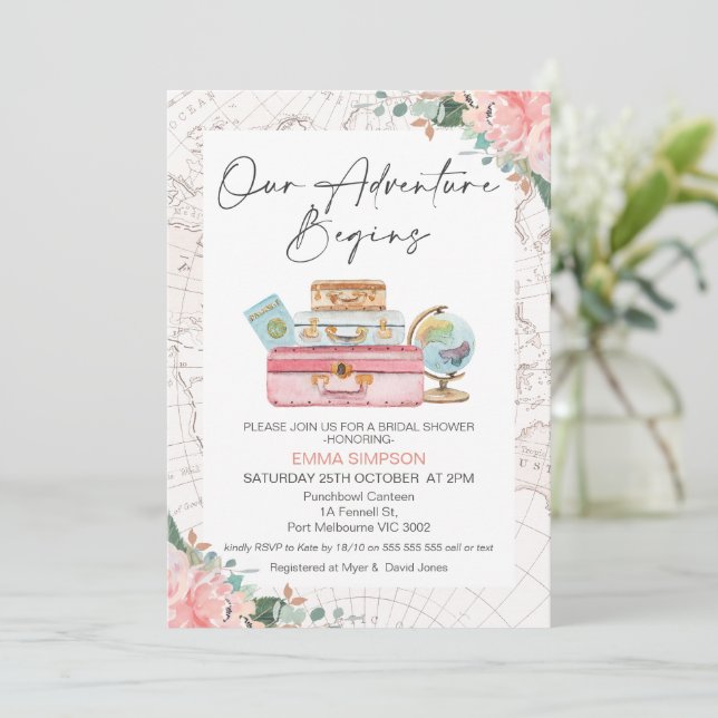 Invitation Blush Boho Notre aventure commence la Fête des mar (Debout devant)