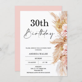 Invitation Blush Boho Pampas Grass 30e anniversaire Invitatio