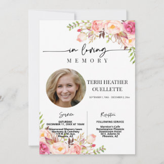 Invitation Blush Boho Photo Funeral Service